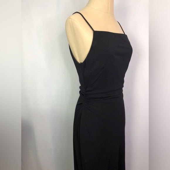 RIMINI Black Midi Asymmetric Bias Cut Square Neck Stretch Dress Size 6 - Picture 6 of 11